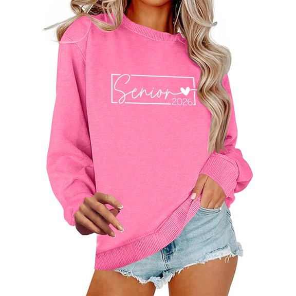 MaFYtyTPR Sweatshirts for Women Women's Round Neck Fashion Casual Printed Hoodless Long Sleeved Top ZB-Pink XL