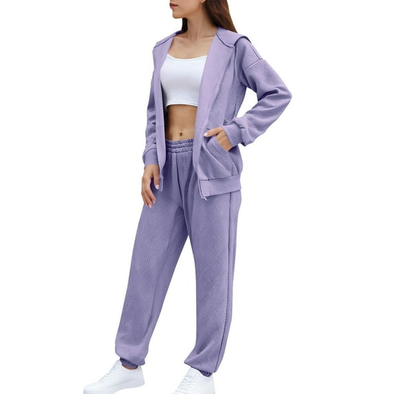 MaFYtyTPR Sweatsuit for Women Two Piece Women Fashionable Solid Color Zippered Cardigan Sweatshirts Casual Straight Leg Pants Set