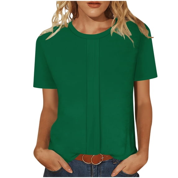 MaFYtyTPR T-Shirts for Women Casual Fashionable Loose Round Neck Short Sleeved Solid Color Top Army Green L