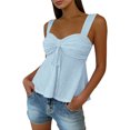 thumbnail image 1 of MaFYtyTPR Tank Top for Women 2026 Trendy Solid Color Wide Strap Hollow out Peplum Hem Slim Fit Blouse Women's Summer Sleeveless Tops A-Light Blue L, 1 of 6