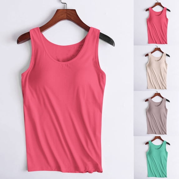 MaFYtyTPR Tank Tops with Built in Bra for Women Solid Color Loose Padded Camisole Without Rims And Cup Integr A-Coffee XXXXL