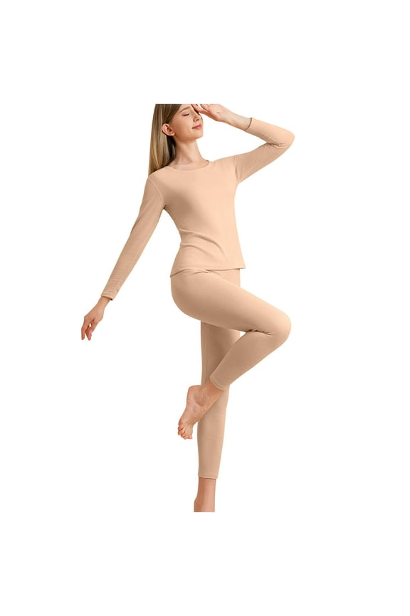 Thermal Underwear Set for Women Casual Silk Winter Round Neck Gelatin Style Warm And Thick Velvet Home Clothes Beige L