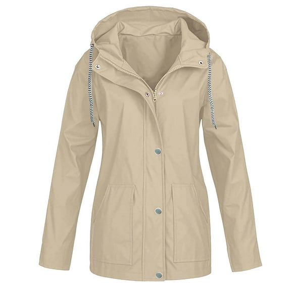 MaFYtyTPR Winter Jacket Coat for Women Fashion Solid Color Button Drawstring Jacket Plus Size Hooded Windproof & Waterproof