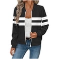 thumbnail image 1 of MaFYtyTPR Winter Jacket for Women Fashion Striped Printed Waffle Checks Pocket Zipper Long Sleeve Coats Without Hat Black L, 1 of 5