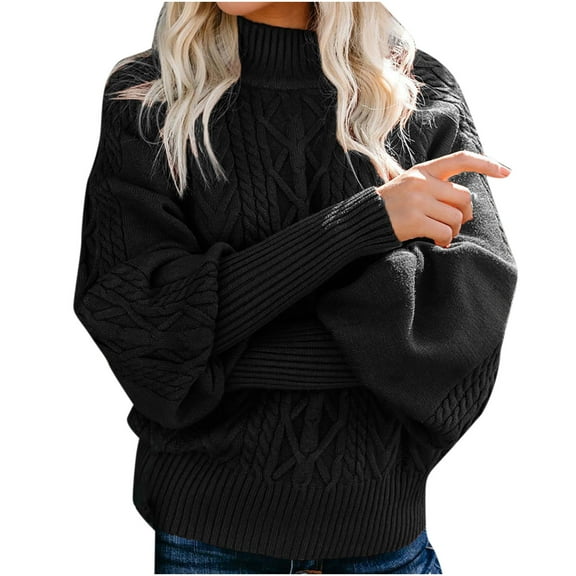 MaFYtyTPR Winter Sweaters for Women 2025 Women's Casual Solid Long Sleeve Thick Knit Pullover Crewneck Sweater Tops Black XXL