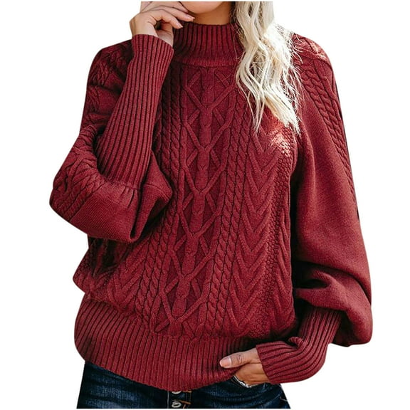 MaFYtyTPR Winter Sweaters for Women 2025 Women's Casual Solid Long Sleeve Thick Knit Pullover Crewneck Sweater Tops Red XXL