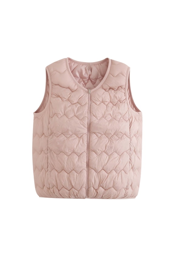 Winter Vest Coats for Women Fashion Solid Color Sleeveless Round-Neck Zipper Comfy Lightweight Tank Jackets Pink XXL