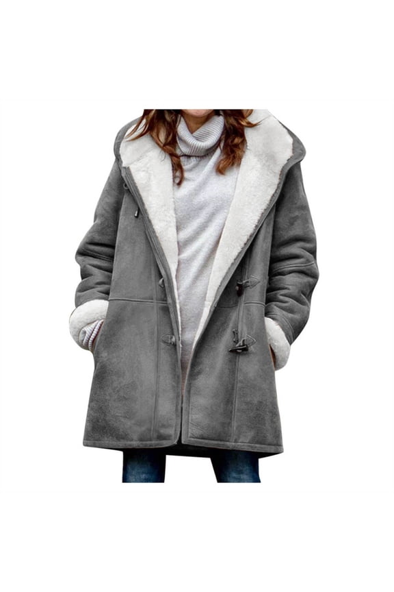 Winter Warm Coats for Women Solid Color Pocket Woollen Coat Recreational Long Sleeve Quilted Jackets Z-Gray S