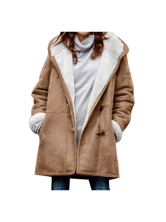Winter Warm Coats for Women Solid Color Pocket Woollen Coat Recreational Long Sleeve Quilted Jackets Z-Brown XXXL