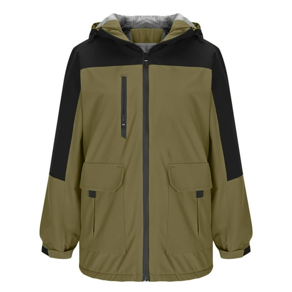 MaFYtyTPR Winter Windbreaker Overcoat for Women Ski Jacket Warm Coats Waterproof Windbreaker Snowboarding Jacket Hooded For Hiking Travel Army Green S