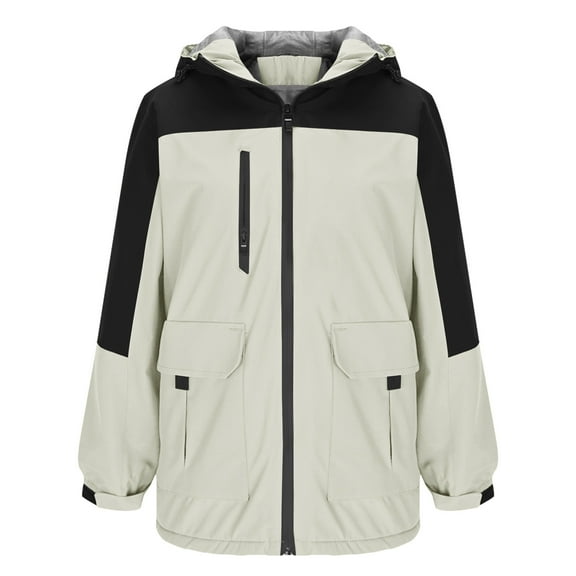 MaFYtyTPR Winter Windbreaker Overcoat for Women Ski Jacket Warm Coats Waterproof Windbreaker Snowboarding Jacket Hooded For Hiking Travel White XS