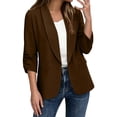 thumbnail image 1 of MaFYtyTPR Women 3/4 Ruched Sleeve Blazer Open Front Lightweight Office Jacket With Pockets For Business Casual Daily Wear Z-Brown XXL, 1 of 6