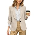 thumbnail image 1 of MaFYtyTPR Women 3/4 Sleeve Blazer Casual Solid Color Lapel Open Front Suit Jacket With Pockets for Business Wear A-Beige L, 1 of 6