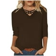 thumbnail image 1 of MaFYtyTPR Women 3/4 Sleeves Casual Shirts Fashi Pullover Loose V-Neck Tops Blouse 2025 Hot Blouses&Shirts ZA-Brown S, 1 of 5