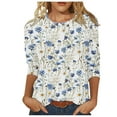 thumbnail image 1 of MaFYtyTPR Women 3/4 Sleeves Casual Shirts Pullover Loose Tunic Tops Floral Print Blouse 2026 A-Sky Blue XXXL, 1 of 5