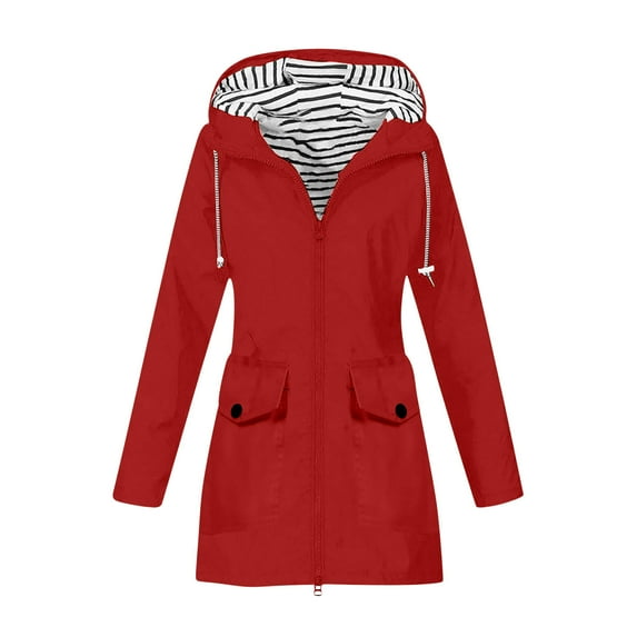 MaFYtyTPR Women Casual Rain Jacket Fashion Femal Solid Color Outdoor Hooded Windproof Loose Outwear with Pocket Coat