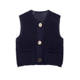 thumbnail image 1 of MaFYtyTPR Women Knit Sweater Vest Solid Open Knit Button Front Sleeveless Cardigan Sweaters for Fall Winter A-Navy XL, 1 of 5