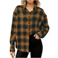 thumbnail image 1 of MaFYtyTPR Women Plaid Shirts Tops Autunm And Winter Checked Printed Long Sleeve Turn-down Collar Button Outwear Orange XXL, 1 of 5