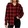 thumbnail image 1 of MaFYtyTPR Women Plaid Shirts Tops Autunm And Winter Checked Printed Long Sleeve Turn-down Collar Button Outwear Red M, 1 of 5