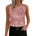thumbnail image 1 of MaFYtyTPR Women Sequin Sleeveless Tops Fashionable Women's Solid Color Casual Paillette Round Neck Sleeveless Tank Top A-Pink L, 1 of 5