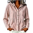 thumbnail image 1 of MaFYtyTPR Women Striped Hoodies Fashion Button Long Sleeve Casual Blouse Sun Protection Hooded Top for Women A-Wine XXL, 1 of 5