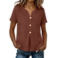thumbnail image 1 of MaFYtyTPR Women Summer V-Neck Shirts Solid Color Cotton Linen Fashionable Button Loose Comfortable Tops A-Bronze XXL, 1 of 5