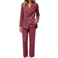 thumbnail image 1 of MaFYtyTPR Women's 2 Piece Blazer Suit Set Long Sleeve Belted Jacket and Straight Leg Pants Regular Fit Professional Work Outfit for Office Business Daily Wear A-Wine XXXL, 1 of 6