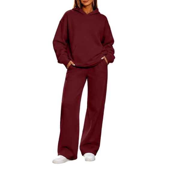 MaFYtyTPR Women's 2 Piece Sweatsuits Oversized Pullover Hooded Sweatshirt with Pockets and Loose Sweatpants Women Fall Winter A-Wine XXL