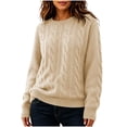 thumbnail image 1 of MaFYtyTPR Women's Cable Knit Sweater Crew Neck Long Sleeve Pullover Sweaters Solid Winter Warm Casual Loose Fit Top, 1 of 6