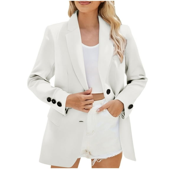 MaFYtyTPR Women's Casual Blazer Women Solid Color Button Pocket Long Sleeved Turndown Collar Suit Jacket Beige L