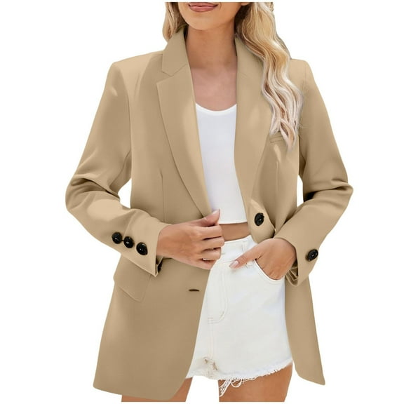 MaFYtyTPR Women's Casual Blazer Women Solid Color Button Pocket Long Sleeved Turndown Collar Suit Jacket Brown XXL