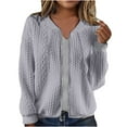 thumbnail image 1 of MaFYtyTPR Women's Casual Cropped Jacket Fall Winter Knitted Jacquard Long Sleeved Solid Zippered Fashion Jackets Gray L, 1 of 5