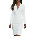 thumbnail image 1 of MaFYtyTPR Women 's Casual Dress Temperament Solid Long Sleeve V-Neck Waisted Dresses for Business Occasion White S, 1 of 5