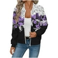 thumbnail image 1 of MaFYtyTPR Women's Casual Jacket Fashion Printed Waffle Checks Pocket Long Sleeve Zipper Hoodless Coats Purple XXL, 1 of 5