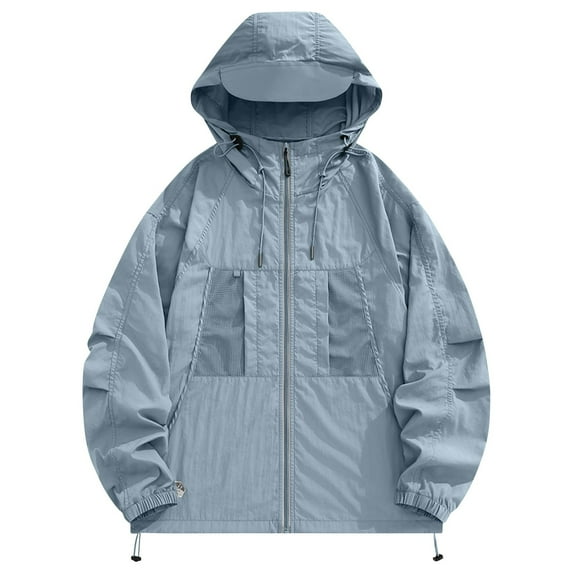 MaFYtyTPR Women's Casual Jackets Ladies' Fashion Lightweight Long Sleeve Hooded Waterproof and Sunproof Outdoor Jacket Sky Blue XL