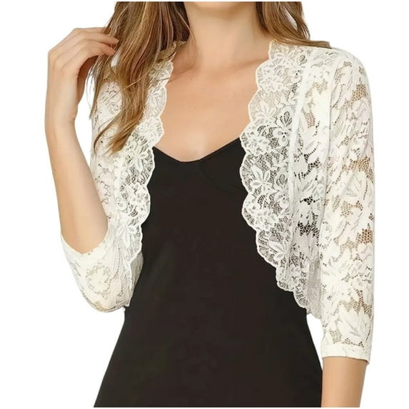 MaFYtyTPR Women's Casual Lace Cardigan Tops Fashion Solid Color Long Sleeve Collarless Short Cardigans Outwear Tops