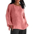 thumbnail image 1 of MaFYtyTPR Women's Casual Linen Tops Fashion Solid Color Crew Neck Long Sleeve Leisure Loose Comfortable Bloues, 1 of 5