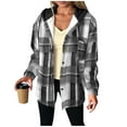 thumbnail image 1 of MaFYtyTPR Women's Casual Plaid Hooded Coats Fashion Checked Long-sleeve Buttoned Thick Sweatshirt Coat Top with Pocket Dark Gray S, 1 of 5