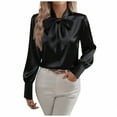 thumbnail image 1 of MaFYtyTPR Women's Casual Shirts Fall Fashion Solid Color Bow Collar Loose Long Sleeve Temperament Blouse Black L, 1 of 4