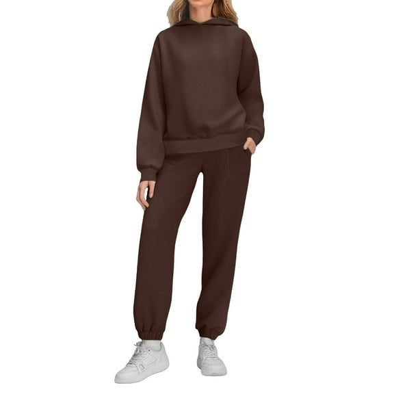 MaFYtyTPR Women's Casual Sweatsuits Fashionable Solid Color Long Sleeved Hooded Sweatshirt Loose Long Pants Set