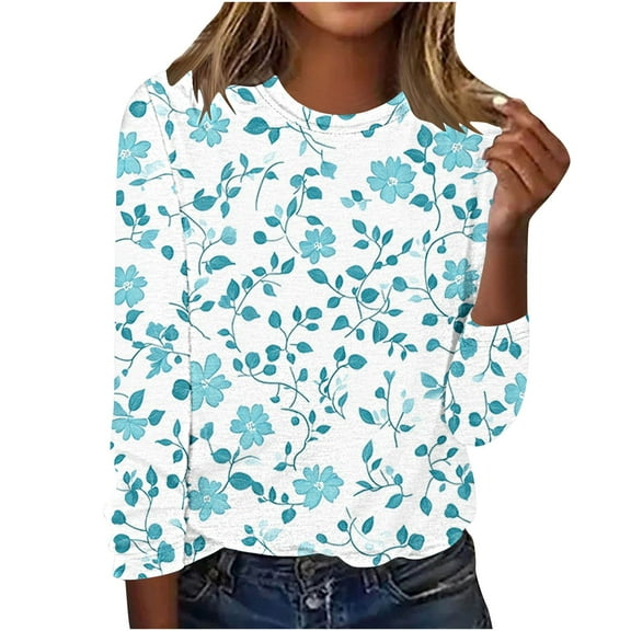 MaFYtyTPR Women's Casual Tops Long Sleeve Fashion Round Neck Printing Loose T-Shirt Comfy Versatile Blouse