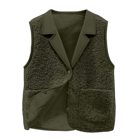 MaFYtyTPR Women's Casual Warm Waistcoat Fashion Solid Color V-Neck Sleeveless Button Pocket Thermal Outwear Tops Army Green L