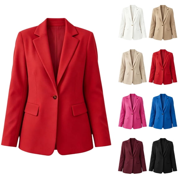 MaFYtyTPR Women's Casual Work Blazer Single Button Notched Lapel Long Sleeve Suit Jacket 01-Red L
