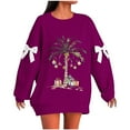 thumbnail image 1 of MaFYtyTPR Women's Christmas Sweatshirts Fashionable Ldaies Festival Printed Bow Loose Crew Neck Long Sleeve Tops Purple XXXXL, 1 of 5