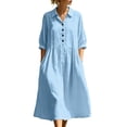 thumbnail image 1 of MaFYtyTPR Women's Collared Shirts Dress Half Button 3/4 Sleeve Relaxed Casual Vacation Dresses with Pockets A-Light Blue L, 1 of 6