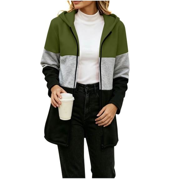 MaFYtyTPR Women's Color Block Hoodies Zip Up Long Sleeve Hooded Sweatshirts Loose Fit Casual Coat with Pockets