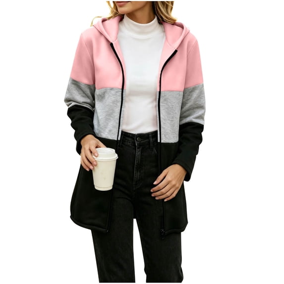 MaFYtyTPR Women's Color Block Hoodies Zip Up Long Sleeve Hooded Sweatshirts Loose Fit Casual Coat with Pockets
