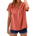 thumbnail image 1 of MaFYtyTPR Women's Cotton Linen Tops Spring Summer V-Neck Pullover Button Short Sleeved Loose T-Shirts Orange M, 1 of 5