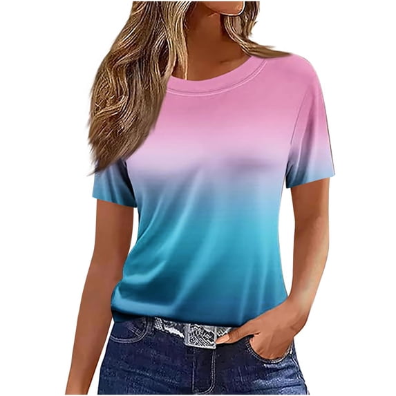 MaFYtyTPR Women's Crew Neck T-Shirt Fashion Printed Slim Fit Short Sleeve Summer Tee Ladies Breathable Casual Tops A-Pink L