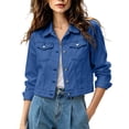 thumbnail image 1 of MaFYtyTPR Women's Denim Jackets Long Sleeve Button Down Casual Trucker Jean Coat with Chest Pockets Cropped Denim Jacket for Women A-Dark Blue M, 1 of 6